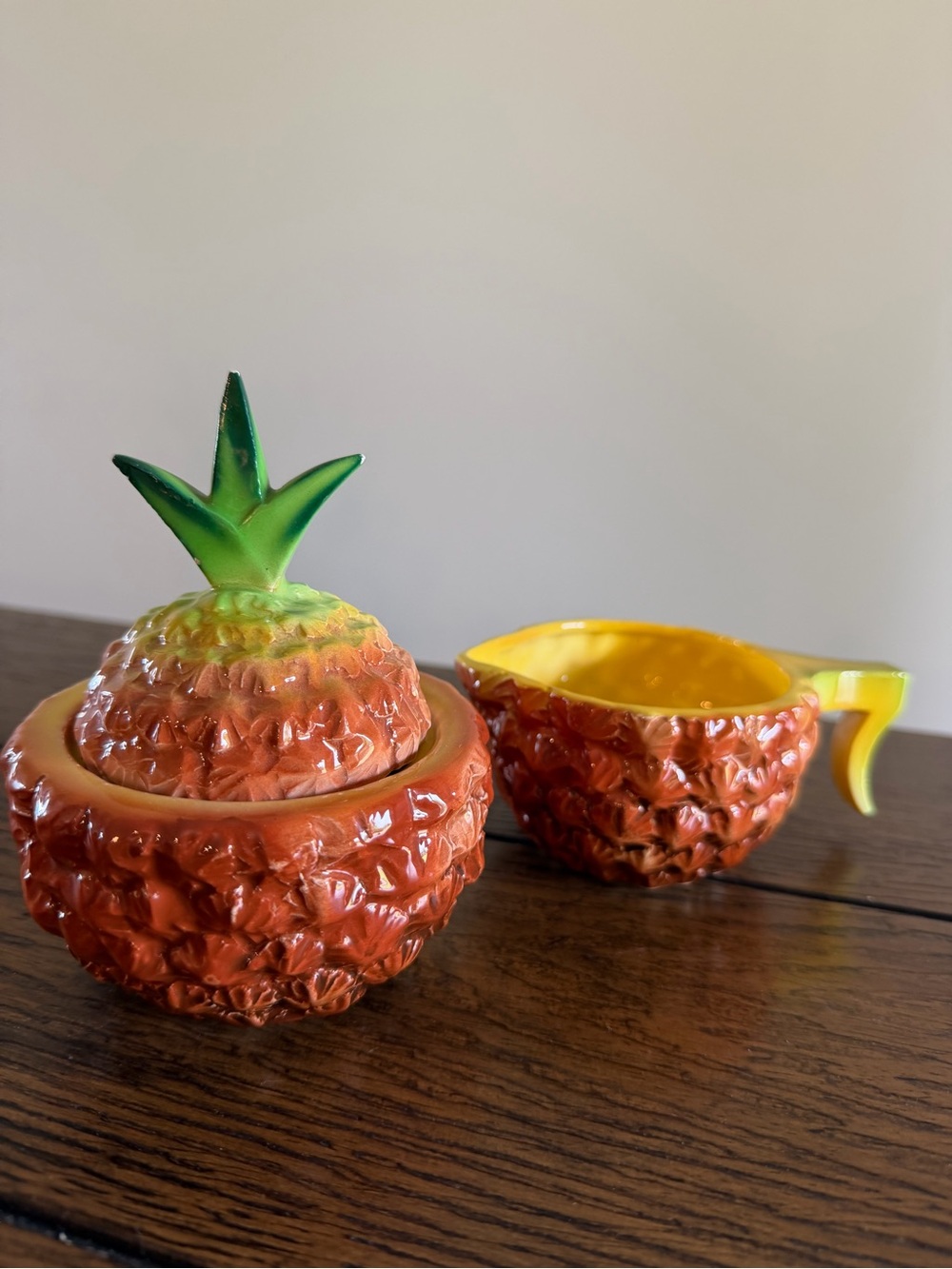 Vintage Holt Howard Pineapple Mug Cream And Sugar1960 Tiki Hawaiian Brown Yellow
